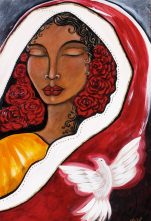 woman w rose hair and dove